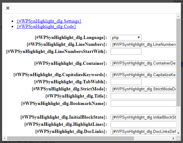 جعبه تنظیمی وارد کردن کد با WP-SynHighlight 
