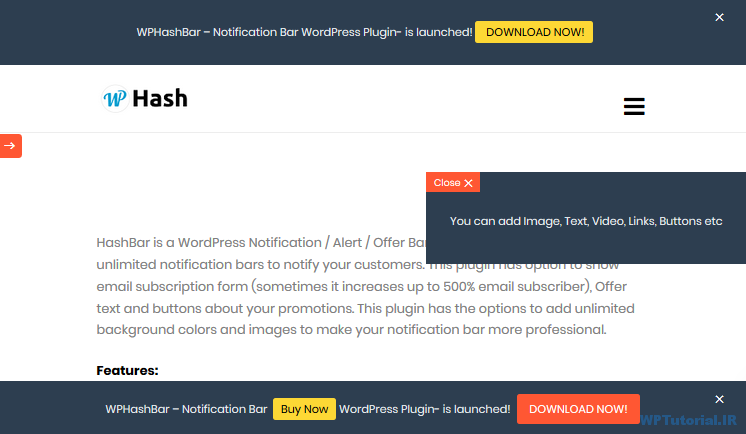 درج نوار اطلاع رسانی وردپرس با افزونه HashBar – WordPress Notification Bar