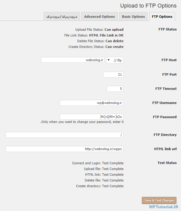 تنظیمات FTP Options در افزونه Upload to FTP