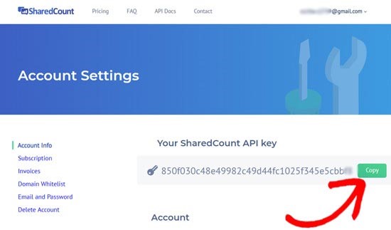 دریافت کلید API سرویس SharedCount