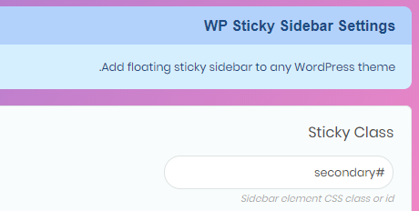 تنظیمات کلاس CSS نوار کناری در افزونه WP Sticky Sidebar