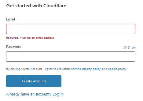 ثبت نام در cloudflare.com